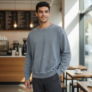 Birdwell Beach Britches Distressed Dusty Blue Crewneck Pocket Sweatshirt Men XXL